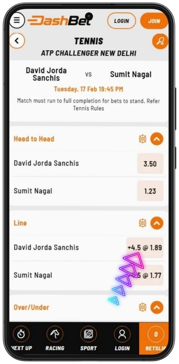 Choosing odds and market outcome on Dashbet