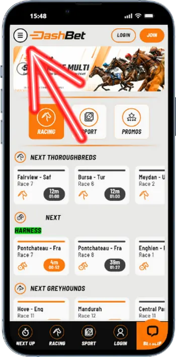 DashBet App menu button